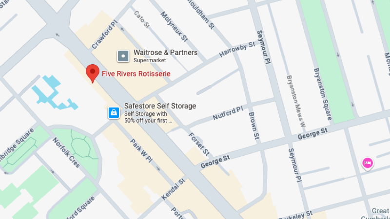 Static map preview of Five Rivers Rotisserie, Edgware Road, London W2