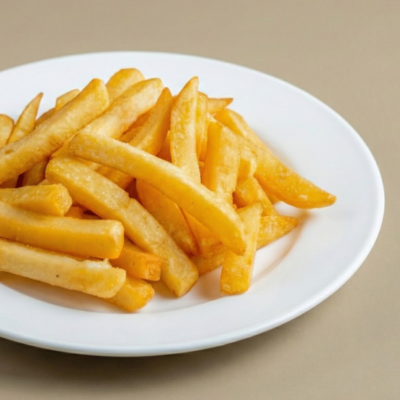 Plate of golden fries with salt