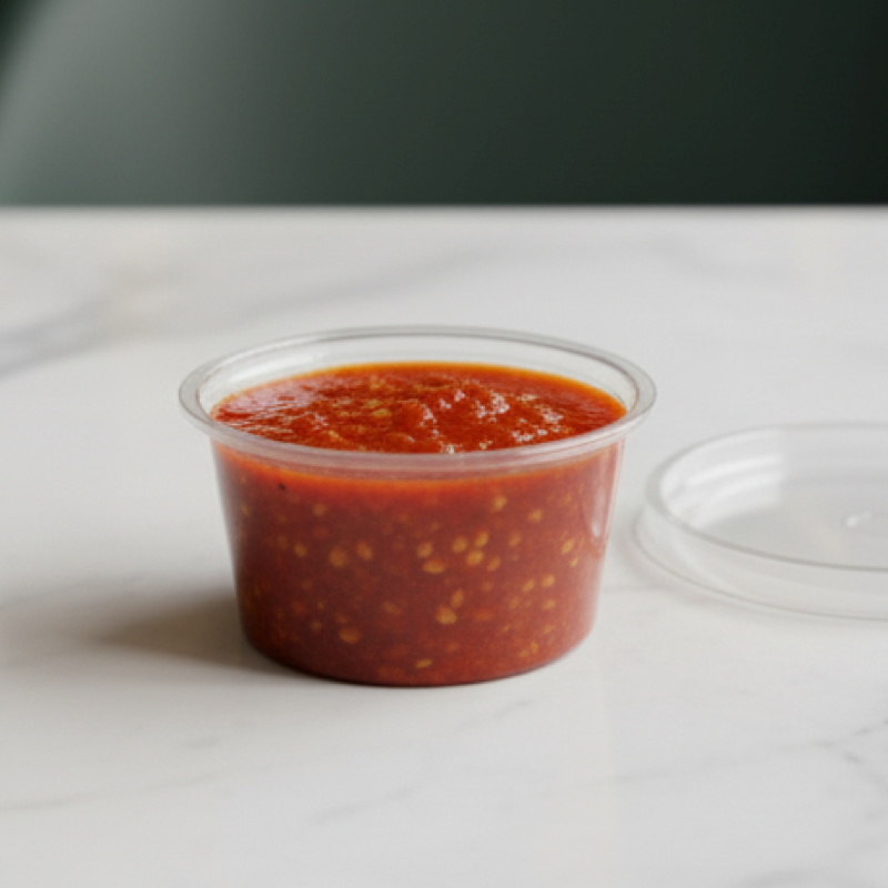 Small pot of red chilli sauce
