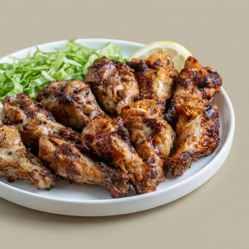 Platter of charcoal-grilled chicken wings